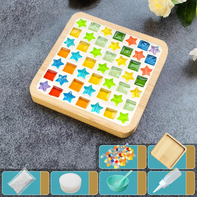 Handmade DIY Mosaic Cup Mat – Bamboo Bottom Pad for Early Education & Creative Crafting