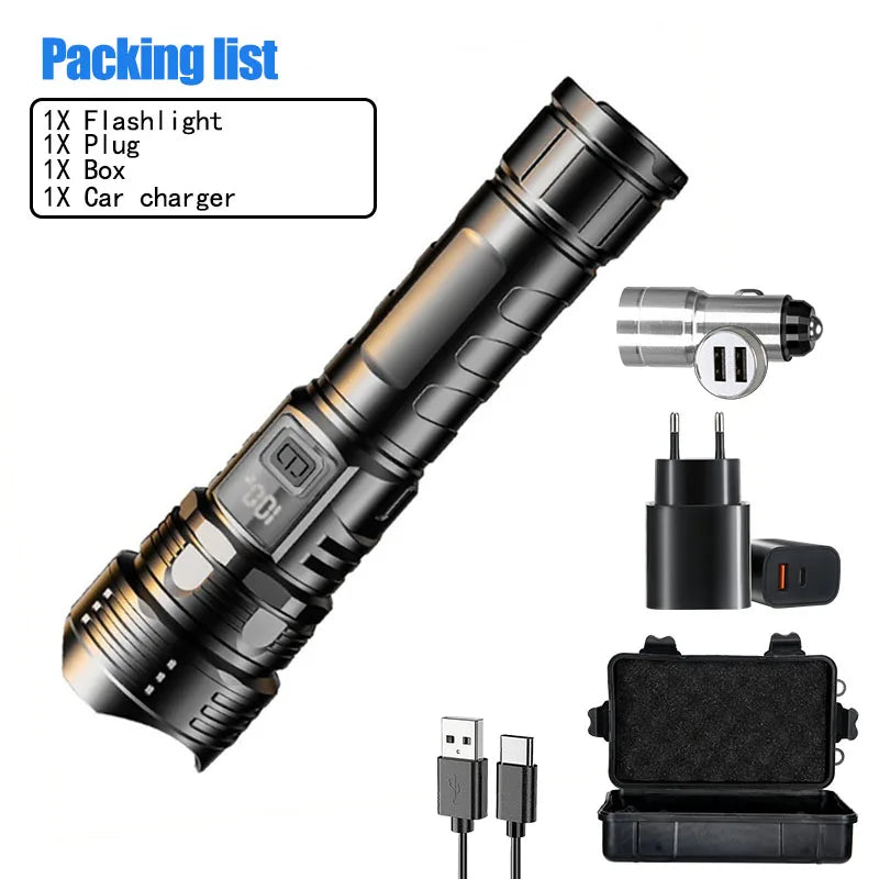 Super Bright LED Tactical Flashlight – Zoomable Emergency Torch with Built-in Battery