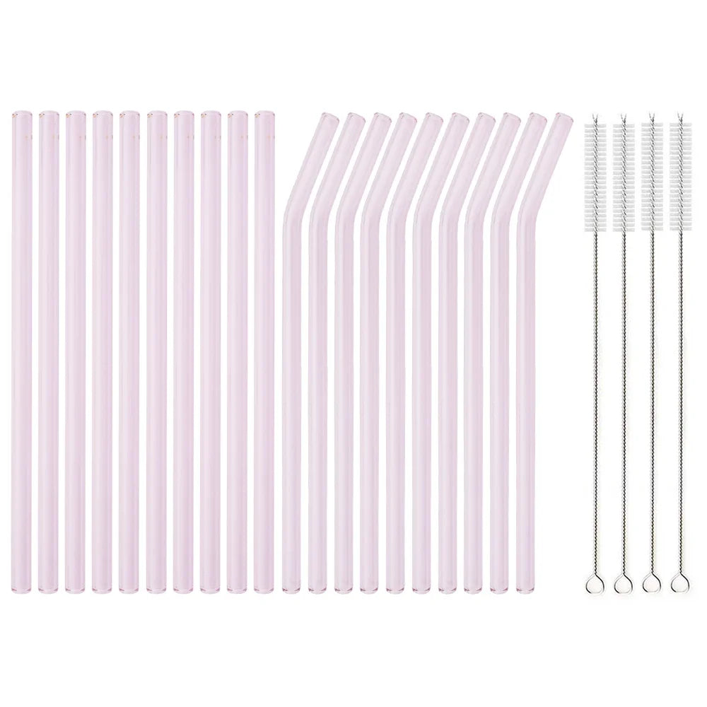 20PCS Colorful Reusable Glass Straws Set – 8mm Drinking Straws for Smoothies, Milkshakes, Tea, Juice, and Cocktails