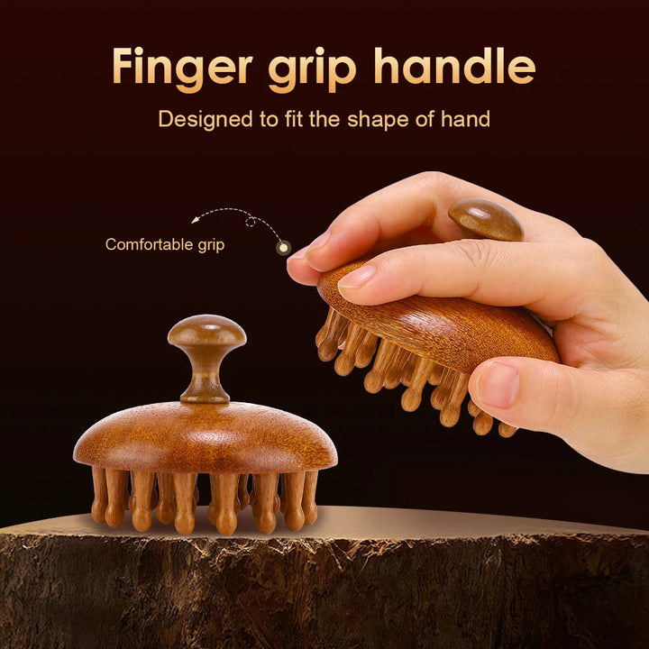 Multi-Functional Wood Therapy Massage Comb – Sandalwood Scalp, Head Massager & Body Guasha Scraping Tool
