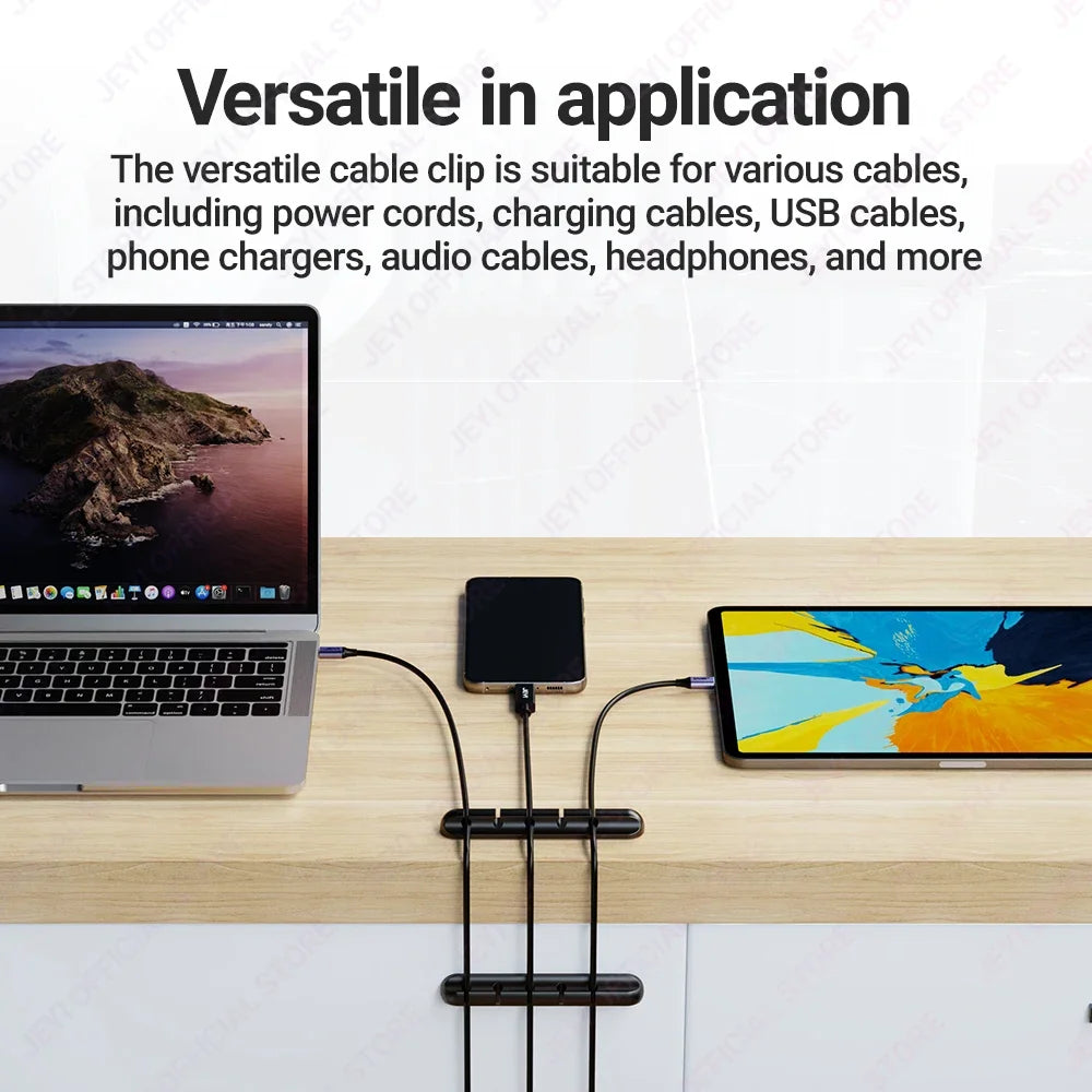 JEYI Adhesive Cable Clips – Cord Organizer for Desk, USB, Power & Charging Cables