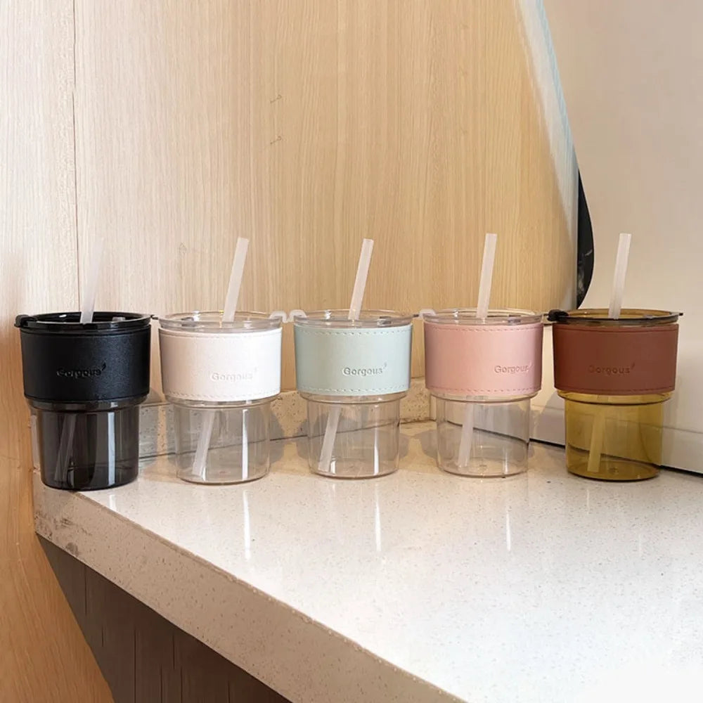 400ml Couple Coffee Mug with Straw and Lid