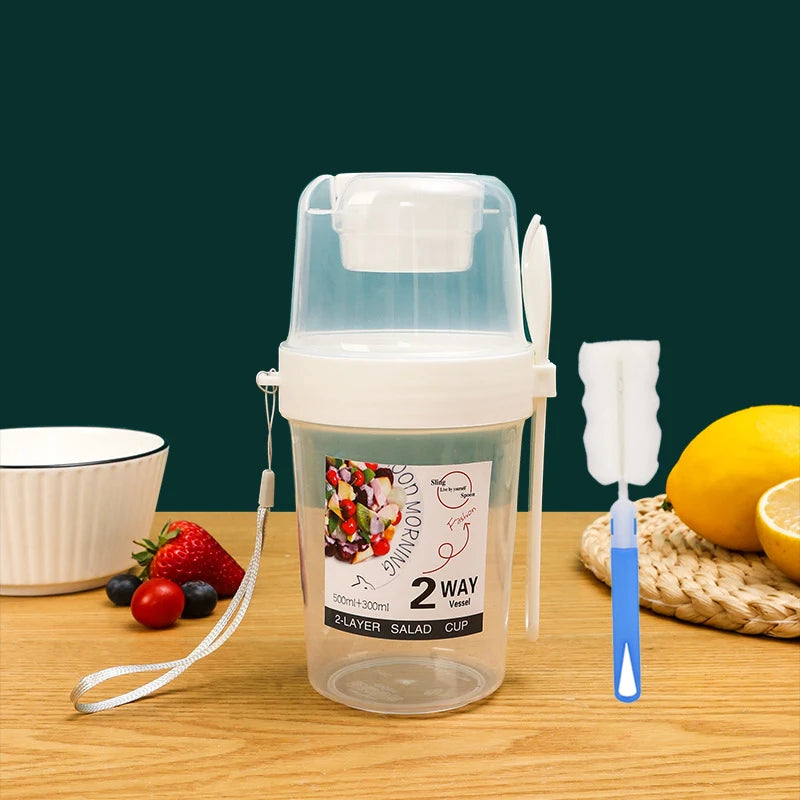 Carry Breakfast Cups – Salad, Yogurt, Cereal, Oatmeal, Snacks, Parfait Containers with Forks and Dressing Holders