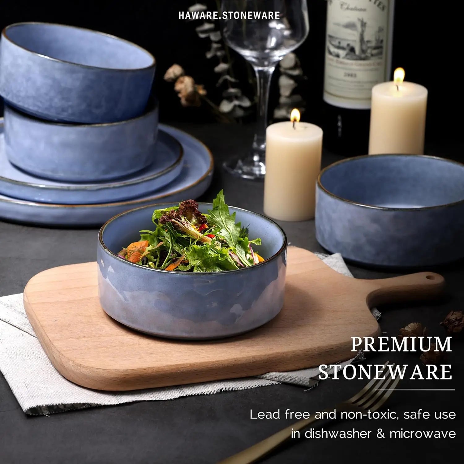16-Piece Stoneware Dinnerware Set – Plates and Bowls Set for 4, Elegant Ceramic Dishware for Home & Restaurant