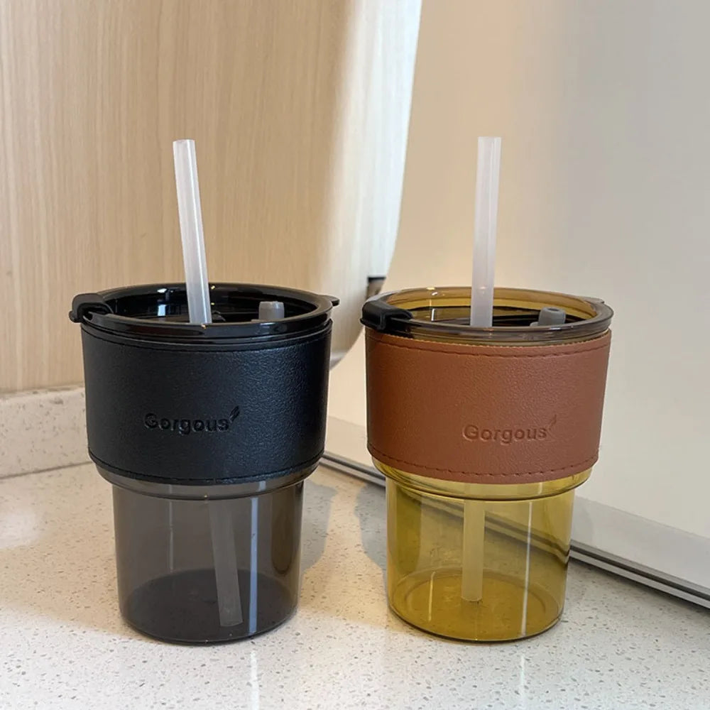 400ml Couple Coffee Mug with Straw and Lid
