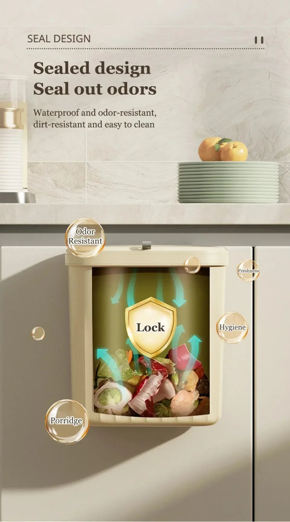 Wall-Mounted Kitchen Garbage Bin – 8.5L/12L Hanging Trash Can with Lid