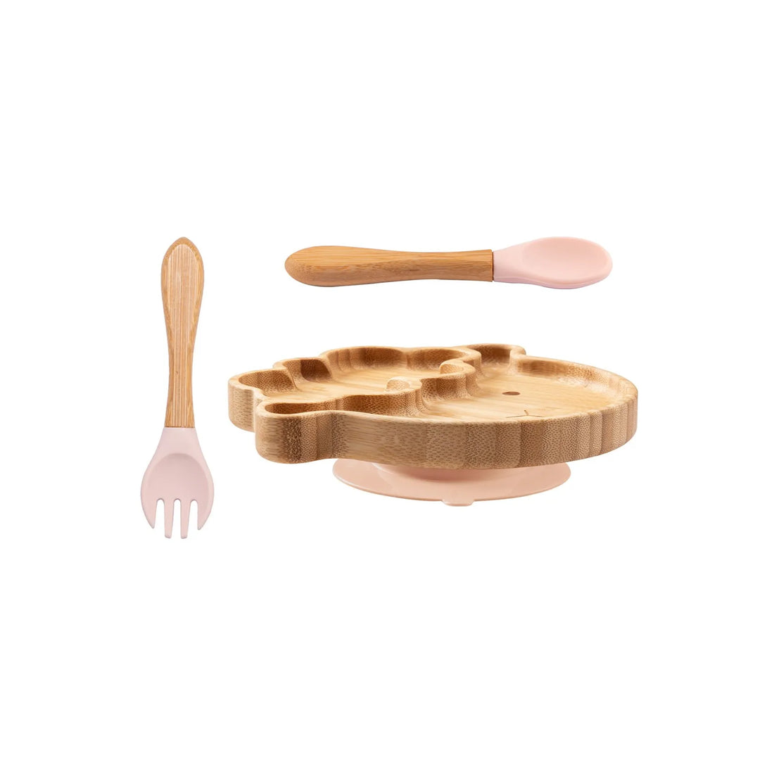 Baby Wooden Tableware Set - Bamboo Plate, Bowl, Fork & Spoon