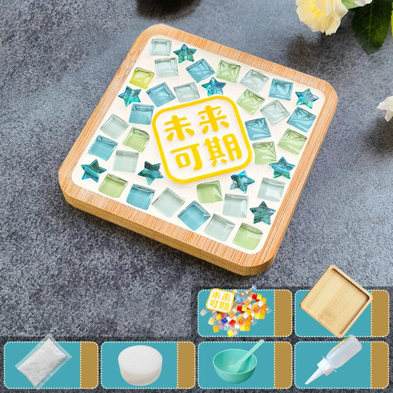 Handmade DIY Mosaic Cup Mat – Bamboo Bottom Pad for Early Education & Creative Crafting