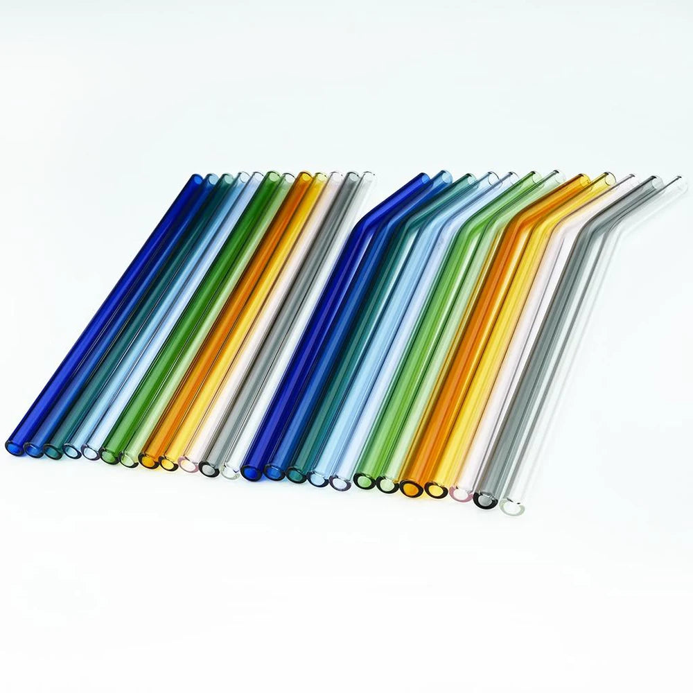 20PCS Colorful Reusable Glass Straws Set – 8mm Drinking Straws for Smoothies, Milkshakes, Tea, Juice, and Cocktails