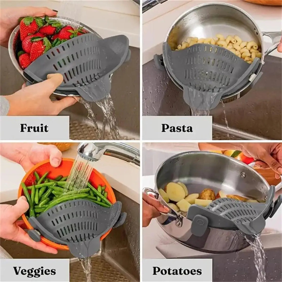 1PC Adjustable Clip-On Pot Strainer – Strainer for Pots, Pans, and Bowls, Kitchen Pot Strainer