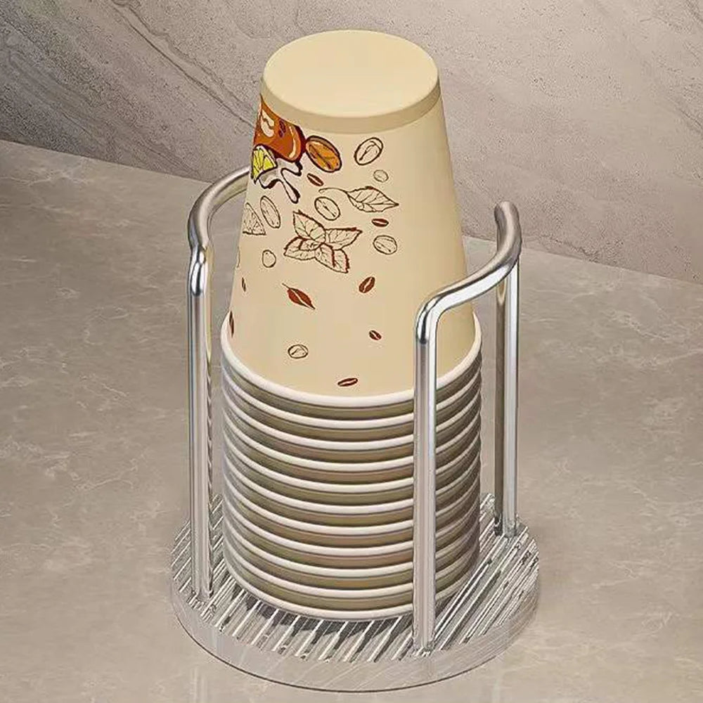 1PC Bamboo Wooden Cup Storage Rack – Creative Round Desktop Holder for Disposable Paper Cups