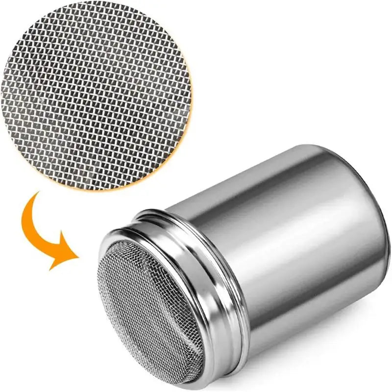 Stainless Steel Cocoa, Flour & Coffee Sifter – Flour, Sugar, Icing Mesh Sifter Powder Spreading Tank for Barbecue & Kitchen Supplies