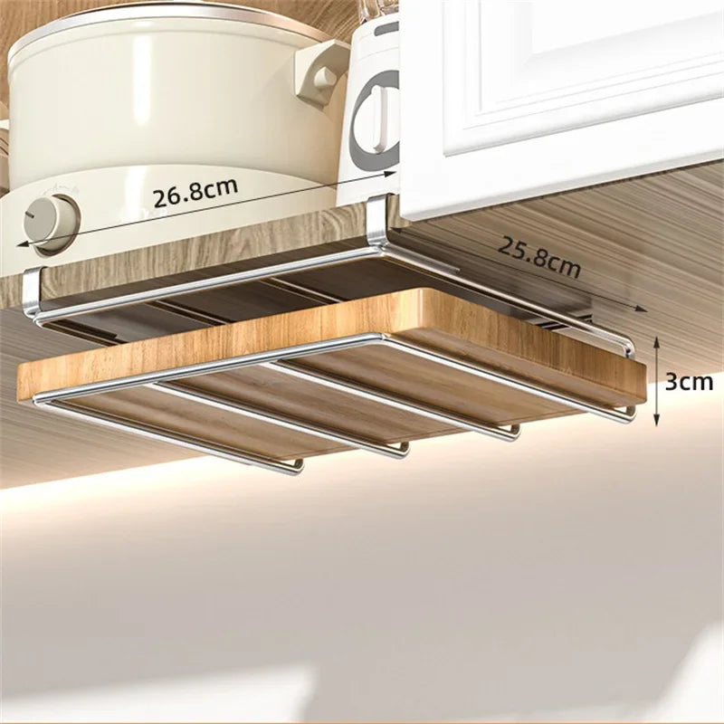 Stainless Steel Kitchen Hanging Organizer Rack – Hooks, Towel Bar, Pot Lid & Cutting Board Storage