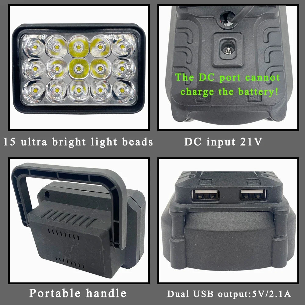 15-Bead LED Work Light – Portable Spotlight for 18V Li-ion Tool Batteries