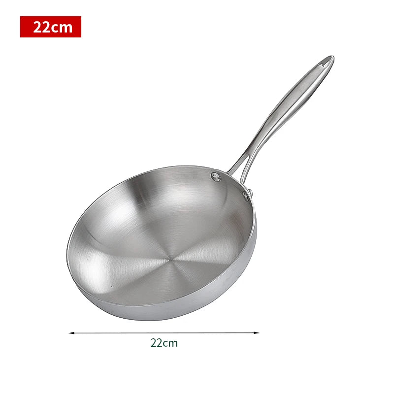 304 Stainless Steel Frying Pan – Non-Stick Pan for Fried Steak, Uncoated Kitchen Cookware for Gas Stoves and Induction Cookers