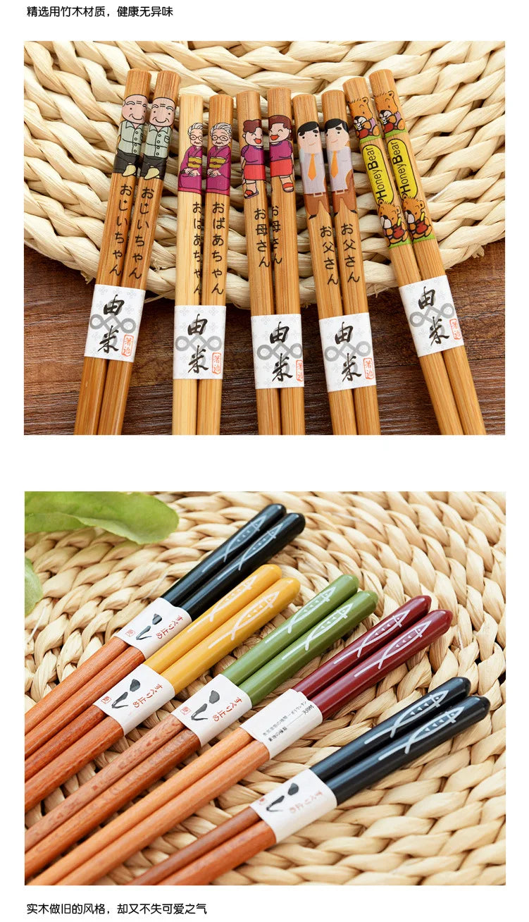 5-Pair Set Bamboo Chopsticks – Non-Slip Natural Wood Sushi & Food Chopsticks Set