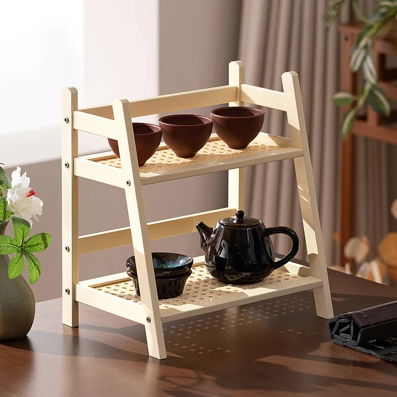 2-Tier Bamboo Kitchen Storage Rack & Organizer Shelf