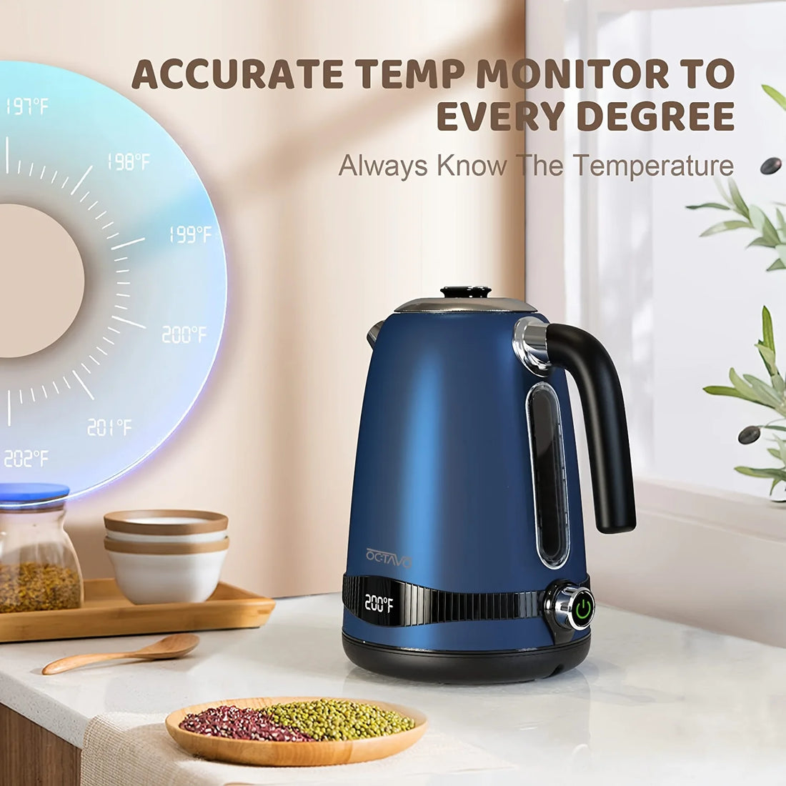 1.8QT Electric Kettle – US Plug, Temperature Control with 7 Heat Settings & LED Display (1100W)