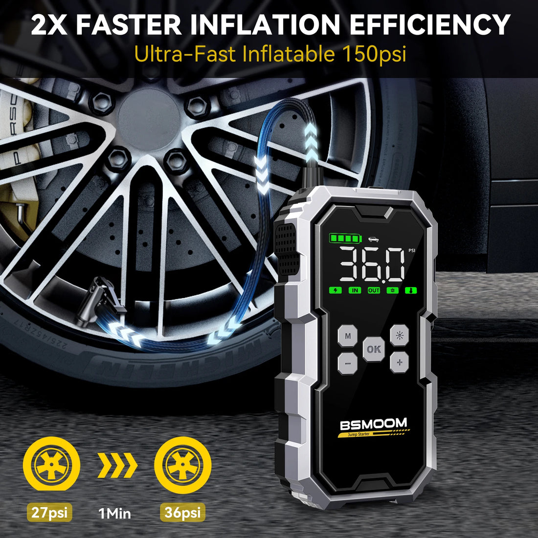 150PSI Car Jump Starter & Air Pump – 7000A Power Bank Emergency Booster