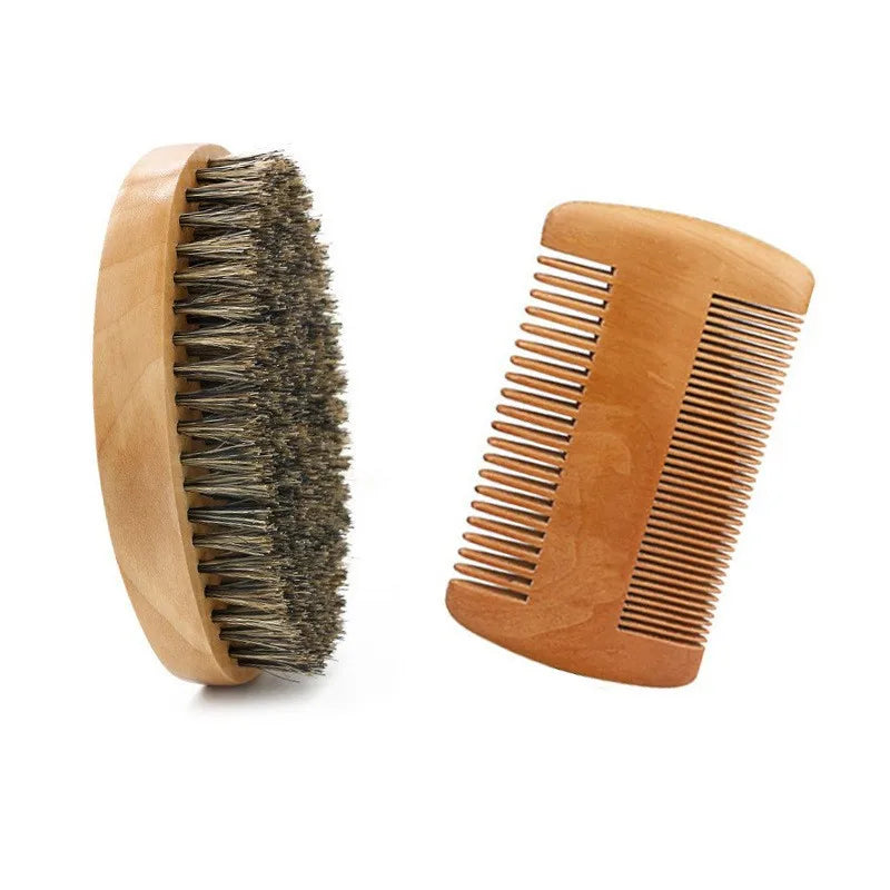 Men’s Shaving Brush Set – Boar Bristle Beard Grooming Kit with Comb & Scissors