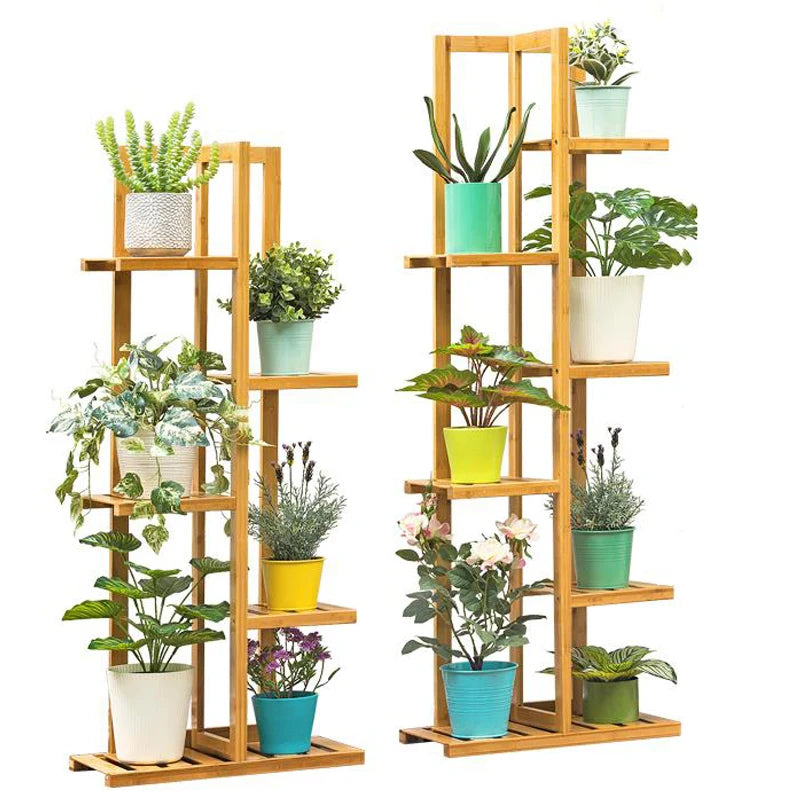 Bamboo 5/6-Tier Plant Stand Rack – Flower Pot Holder Shelf for Indoor/Outdoor Use