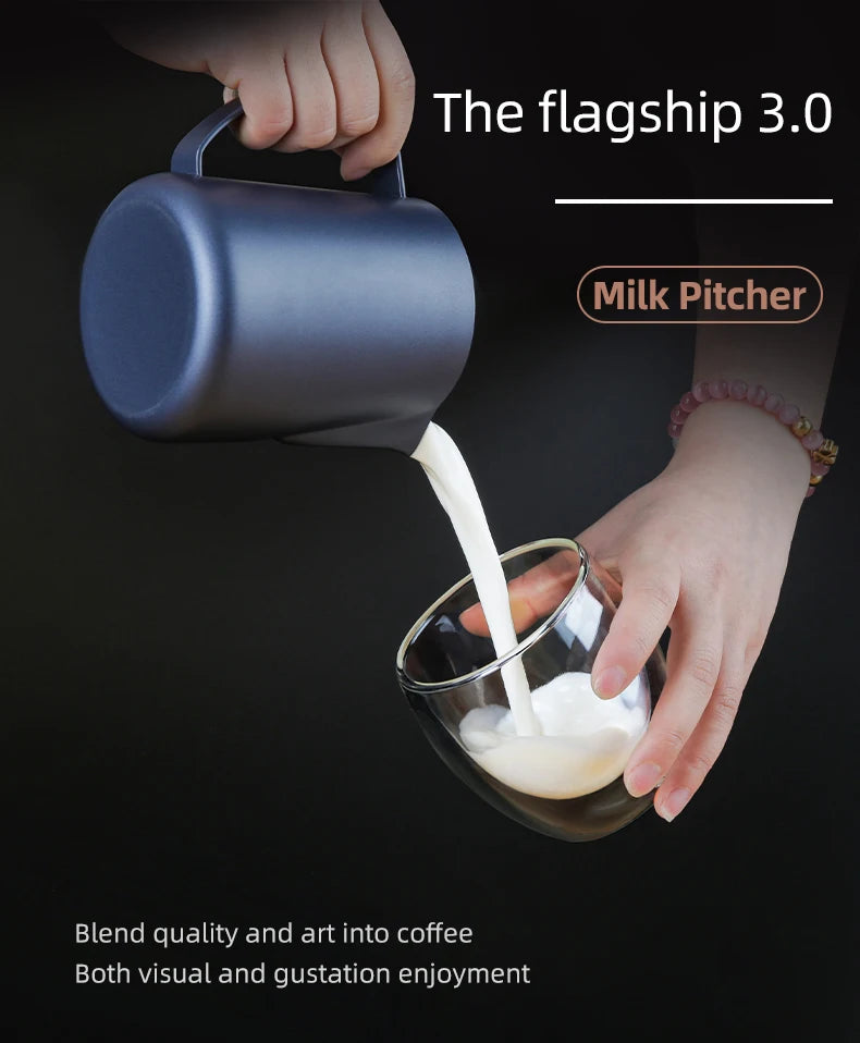 350/600ML Milk Jug Pull Flower Cup – Coffee, Cappuccino Milk Steaming Frothing Pitcher, Stainless Steel Non-Stick Milk Pot