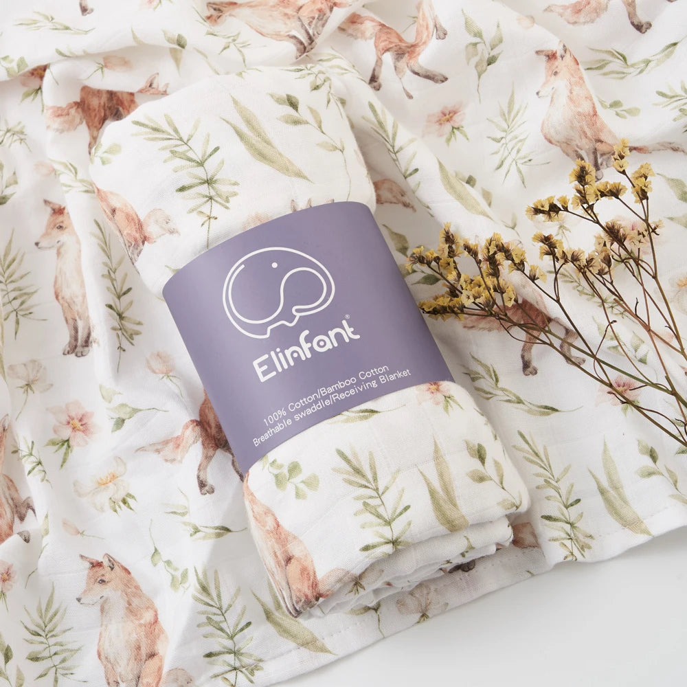 Elinfant Bamboo Cotton Muslin Swaddle Blanket – 120x110cm Baby Wrap Towel