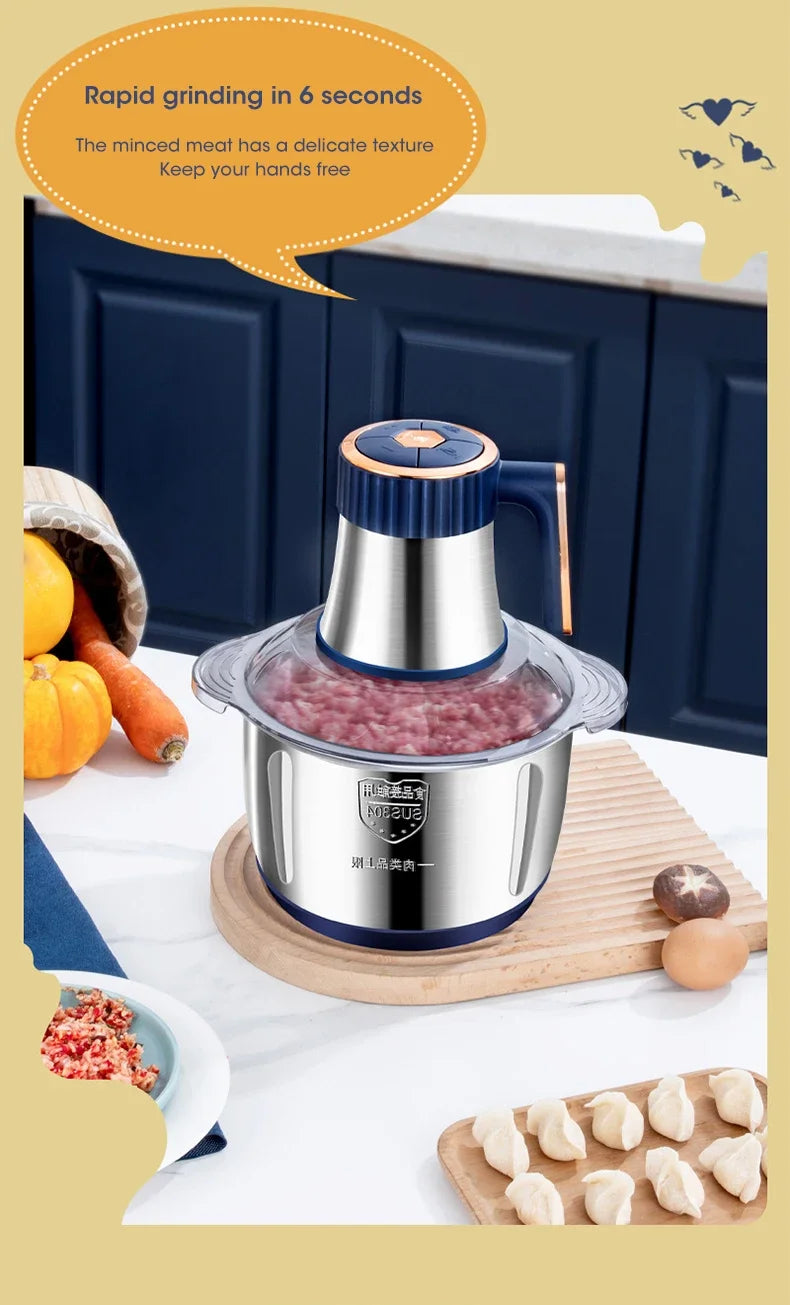 Electric Meat Grinder – 304 Stainless Steel Food Processor, Multifunctional Slicer, Mincer & Baby Food Processor