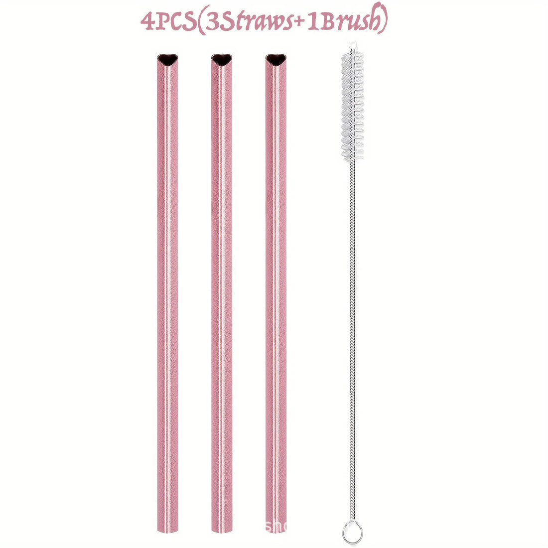 Heart-Shaped Pink Metal Straw Set – 304 Stainless Steel with Cleaning Brush