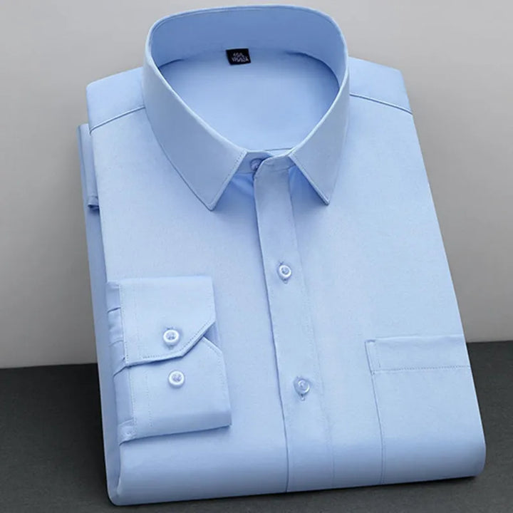 BAMBOOPLE New Fashion Non-Iron Shirt – Anti-Wrinkle Classic Solid Business Casual Long Sleeve Shirt for Men