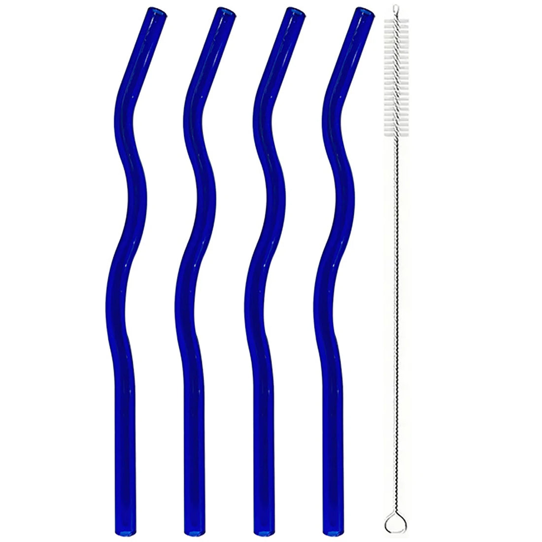 4PCS Wavy Glass Straws – Colorful Drinking Straw Set with Cleaning Brush