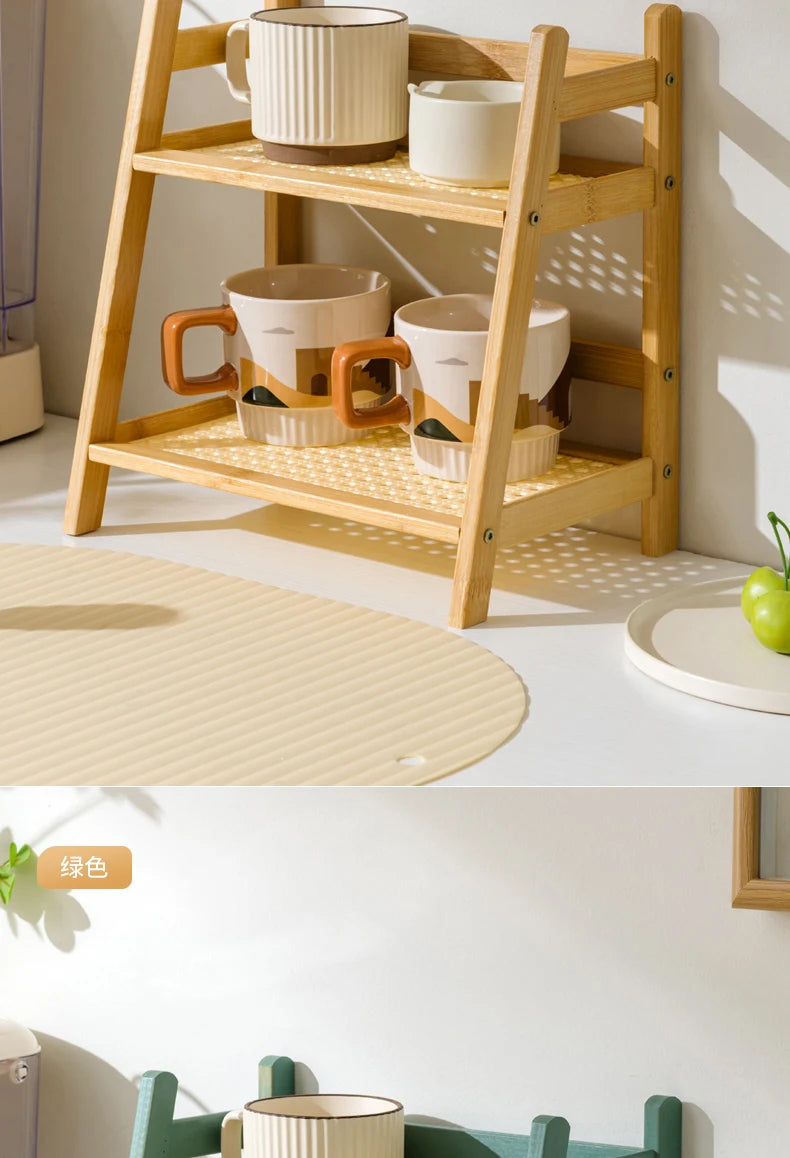 2-Tier Bamboo Kitchen Storage Rack & Organizer Shelf