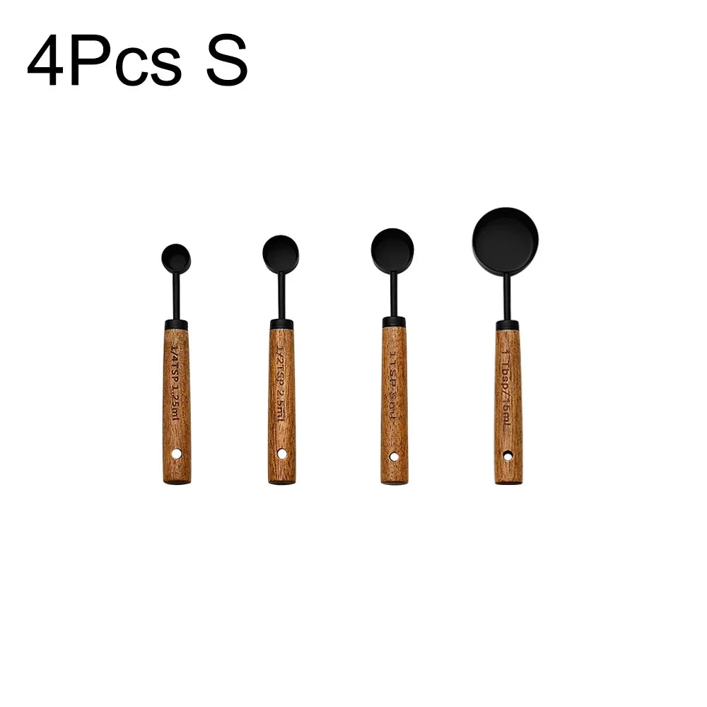 1/4/8PCS Measuring Cup Spoon Set – Stainless Steel with Wooden Handle, Coffee, Flour, Bartending & Kitchen Cooking Gadget