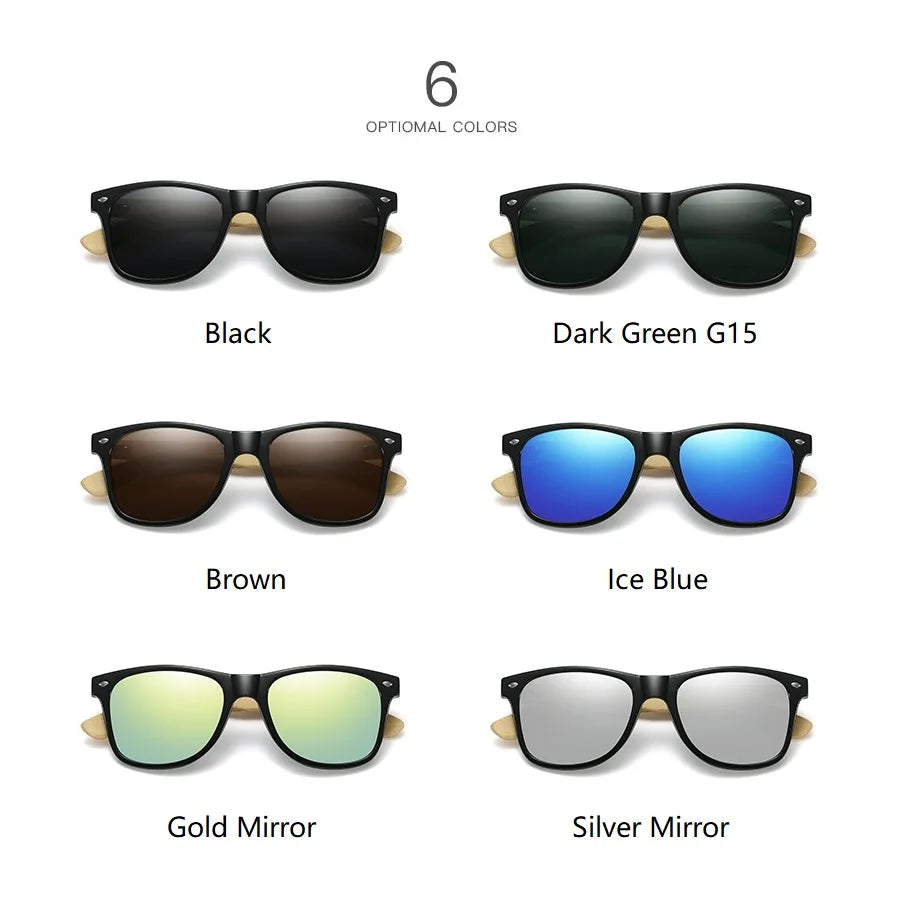 Fashion Bamboo Wood Vintage Square Sunglasses – Men & Women Luxury Brand Designer Sun Glasses, Wooden Driving & Fishing UV400 Eyewear