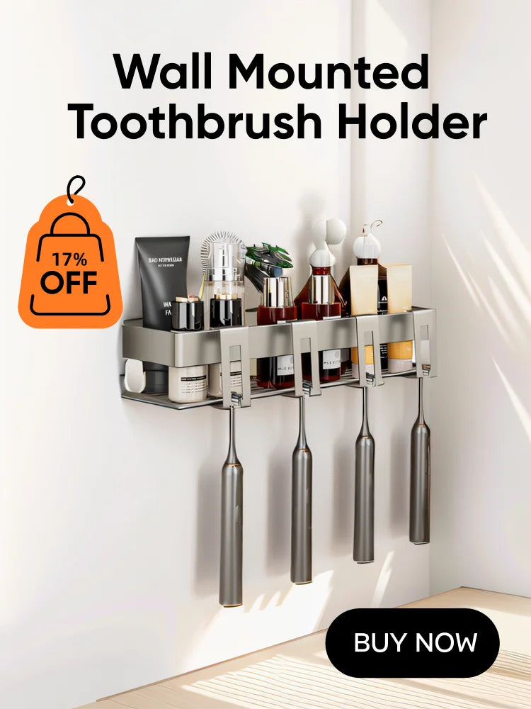 Bamboo Electric Toothbrush & Razor Holder – Bathroom Storage Stand for Toothpaste, Brushes, and Accessories