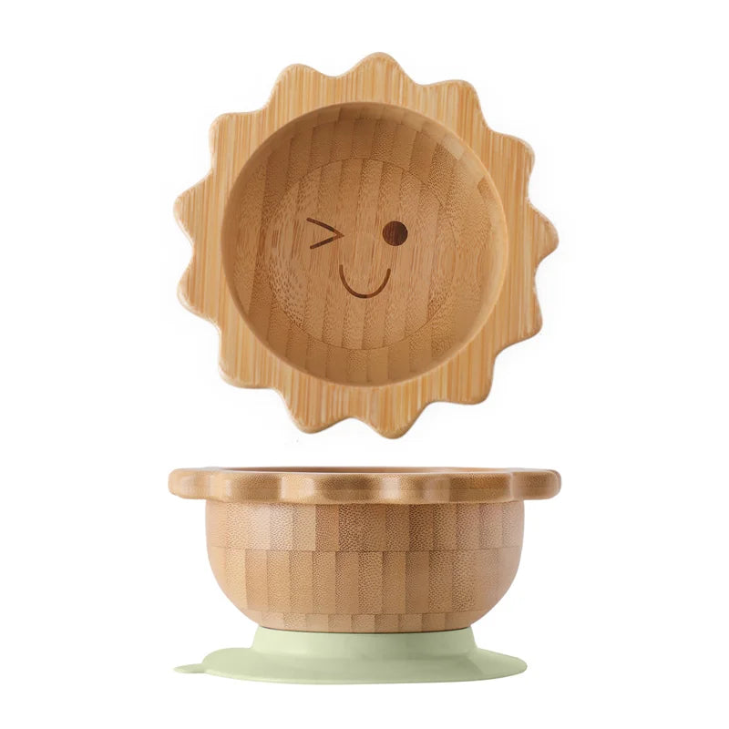 Baby Wooden Tableware Set - Bamboo Plate, Bowl, Fork & Spoon