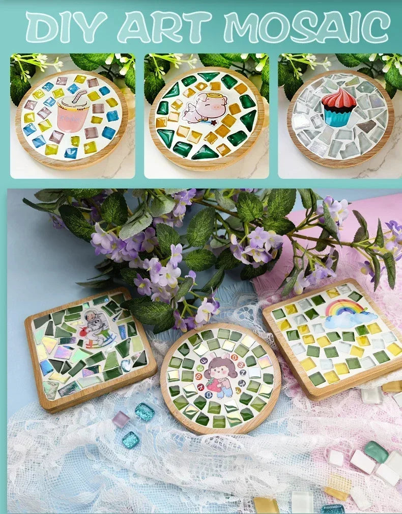 Handmade DIY Mosaic Cup Mat – Bamboo Pad Heart & Square Coaster for Parent-Child Early Education Crafting
