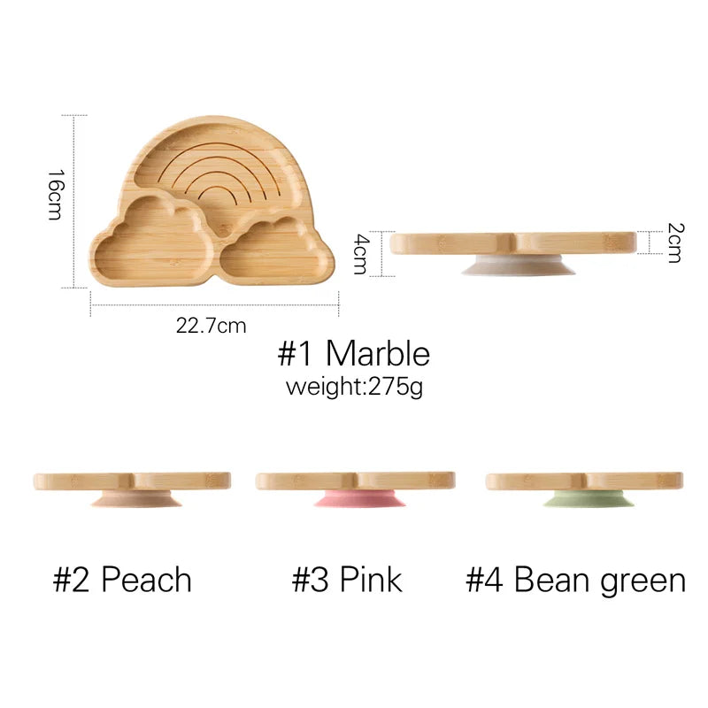 Baby Wooden Tableware Set - Bamboo Plate, Bowl, Fork & Spoon