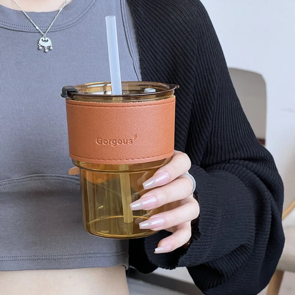 400ml Couple Coffee Mug with Straw and Lid