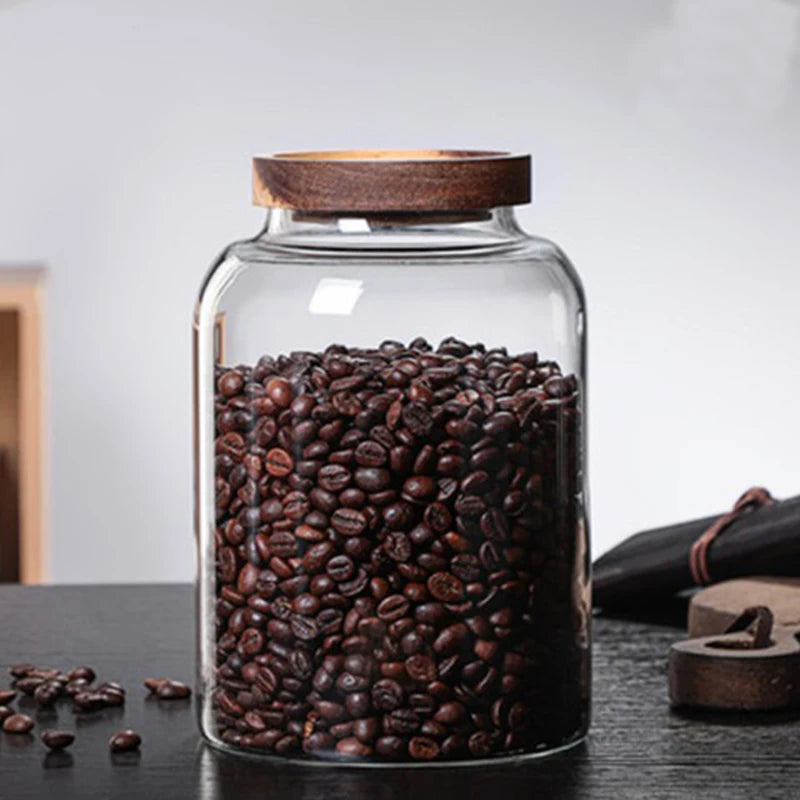 New Coffee Beans Vacuum Sealed Tank – Transparent Glass Food Storage Jar