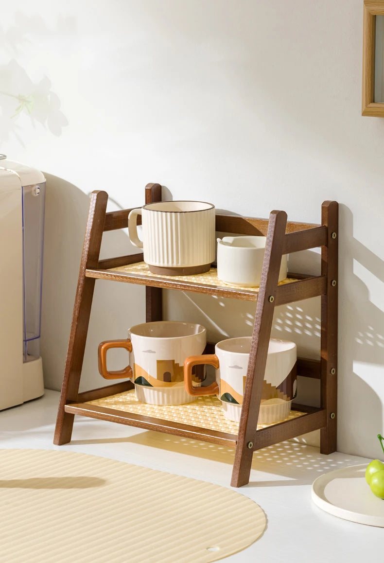 2-Tier Bamboo Kitchen Storage Rack & Organizer Shelf