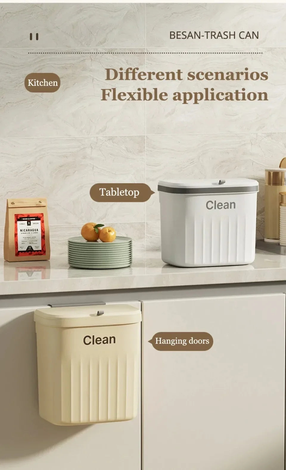Wall-Mounted Kitchen Garbage Bin – 8.5L/12L Hanging Trash Can with Lid