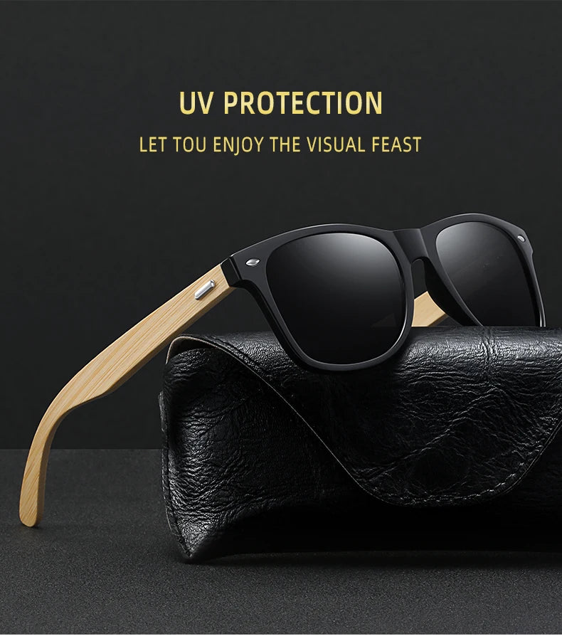 Fashion Bamboo Wood Vintage Square Sunglasses – Men & Women Luxury Brand Designer Sun Glasses, Wooden Driving & Fishing UV400 Eyewear
