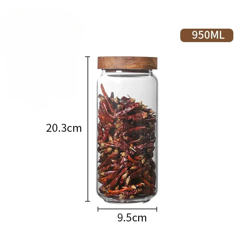 Wood Lid Glass Airtight Canister – Kitchen Storage Jar Set