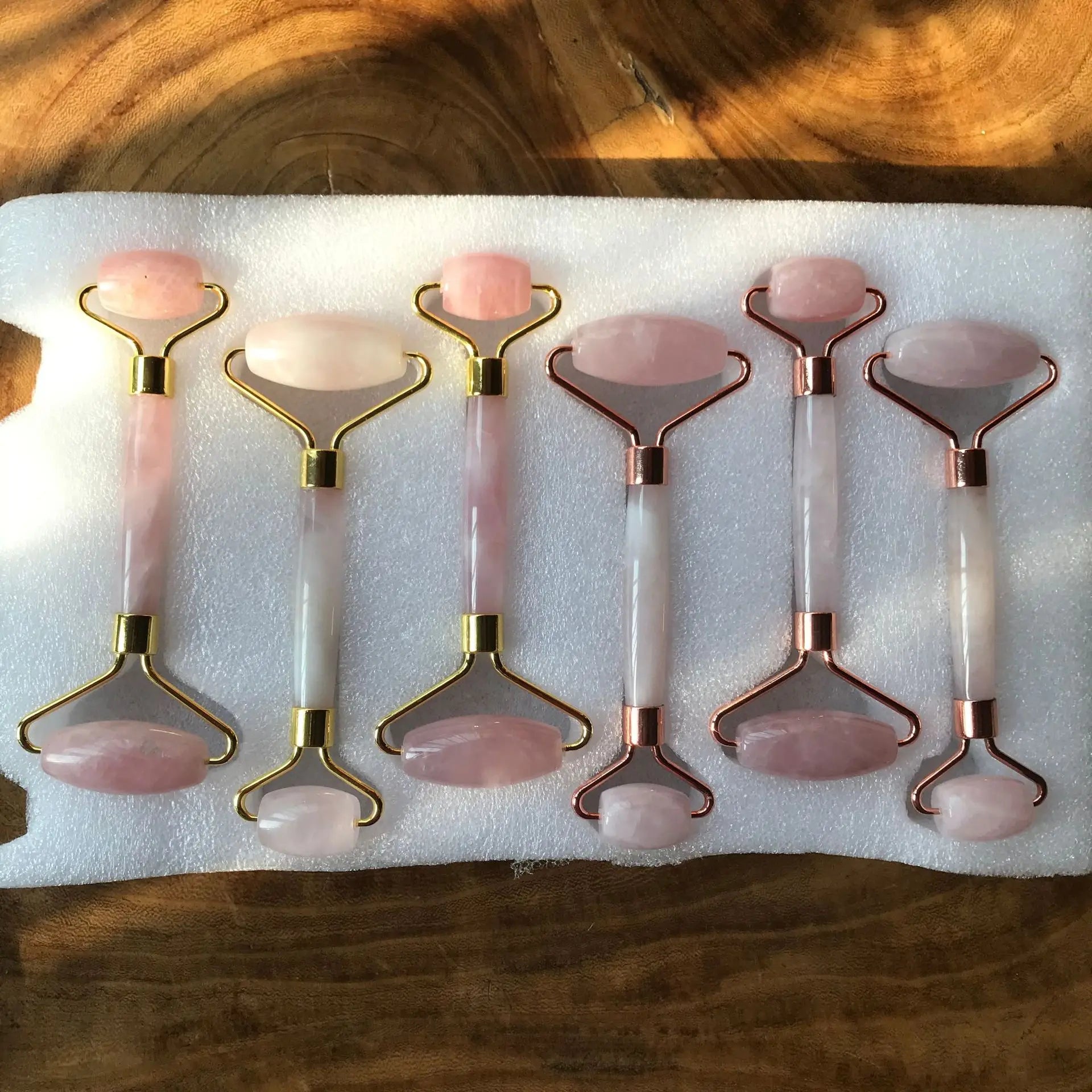 Rose Quartz Powder Crystal Jade Roller & Gua Sha Set – Natural Stone Beauty Tool for Facial Lift