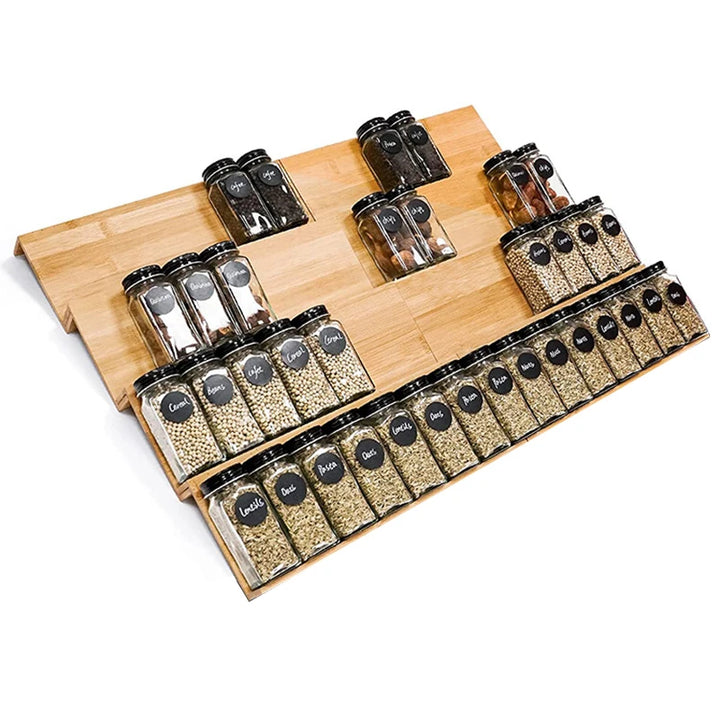 Bamboo Spice Rack Tray – Spice Drawer Organizer for Kitchen Cabinets, Storage & Organization