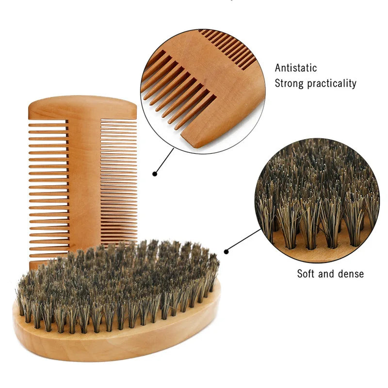 Men’s Shaving Brush Set – Boar Bristle Beard Grooming Kit with Comb & Scissors