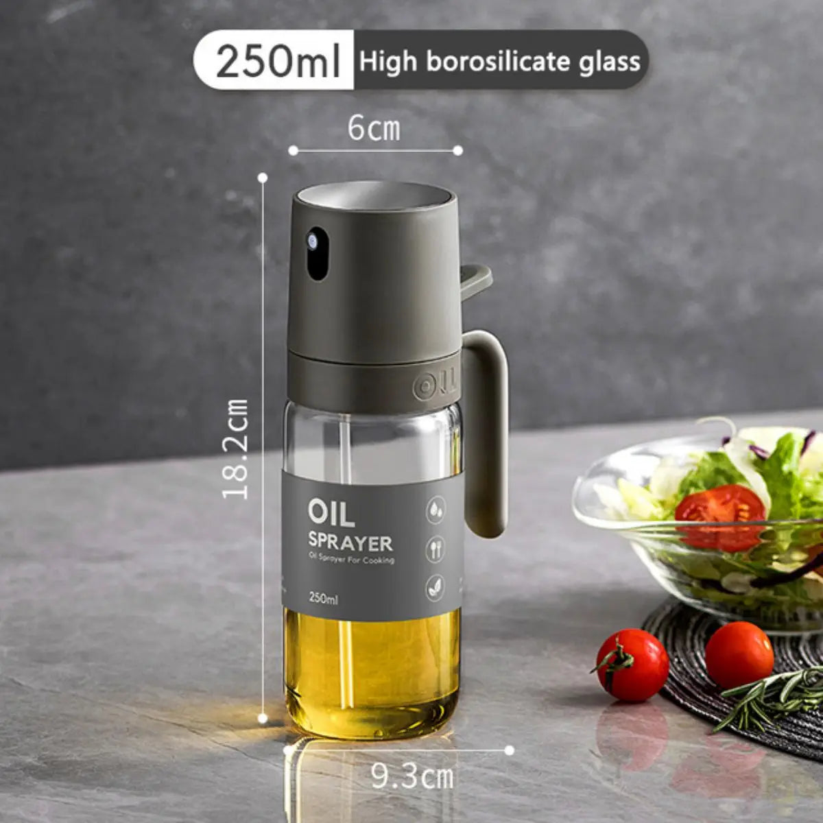 250ml Oil Spray Bottle – Borosilicate Glass Olive Oil Mister for Cooking, Air Fryer, and Salad