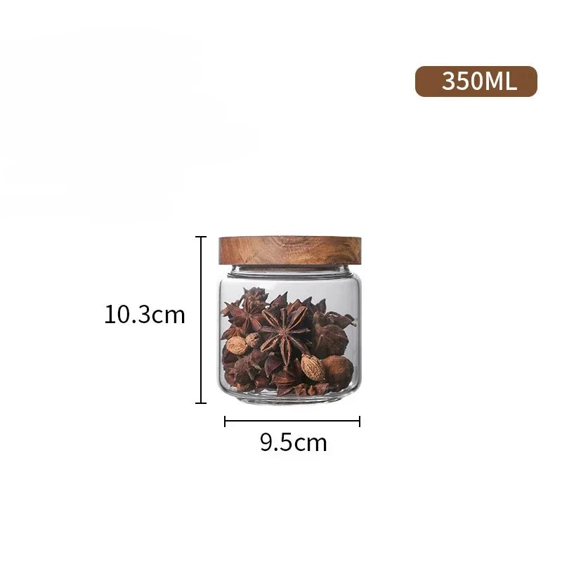 Wood Lid Glass Airtight Canister – Kitchen Storage Jar Set