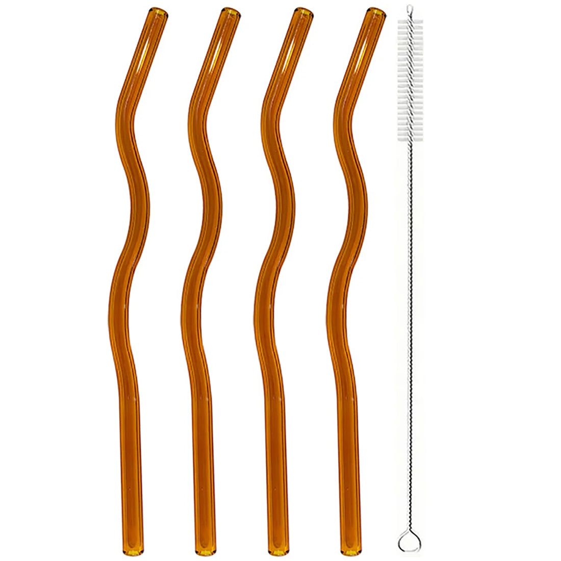 4PCS Wavy Glass Straws – Colorful Drinking Straw Set with Cleaning Brush